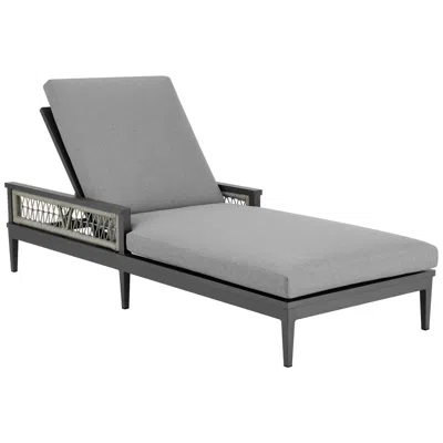 Armen Living Zella Outdoor Chaise Lounge Chair In Aluminum, Rope, And Earl Gray Cushions