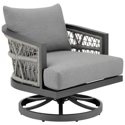 Armen Living Zella Outdoor Swivel Armchair In Aluminum With Rope And Earl Gray Cushions