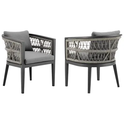 Armen Living Zella Set Of 2 Outdoor Dining Chair In Aluminum, Rope, Earl Gray Cushions