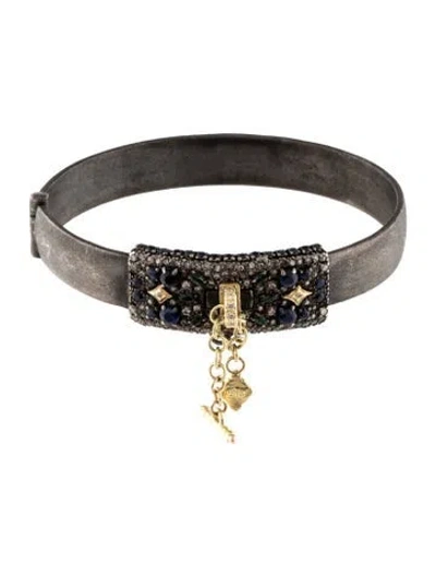 Pre-owned Armenta 1.16ctw Sapphire, Tourmaline & Diamond Bangle Bracelet, 6.5" In Multicolor