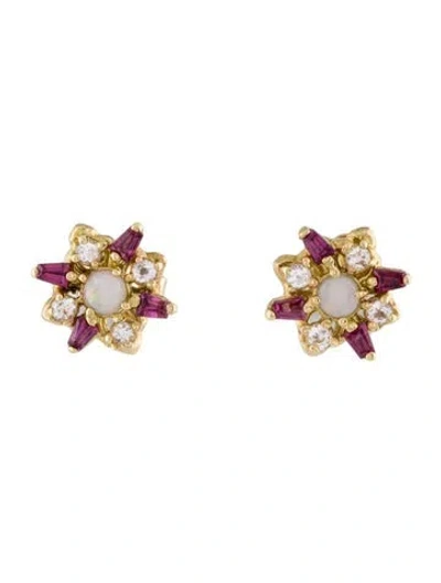 Pre-owned Armenta 14k Opal, Morganite & Rhodolite Stud Earrings In Multi