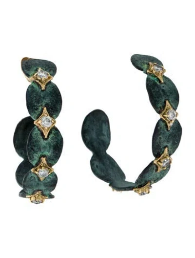 Pre-owned Armenta 18k Diamond Patina Artifact Hoop Earrings In Multi