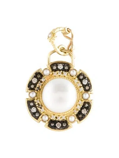 Pre-owned Armenta 18k Pearl & Diamond Old World Enhancer Pendant In Multi