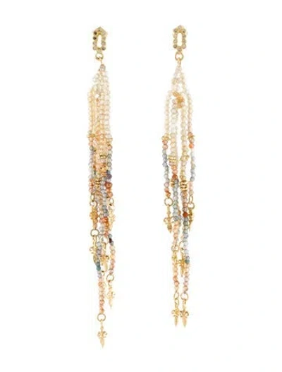 Pre-owned Armenta 18k Spinel & Zircon Beaded Feather Drop Earrings In Multi