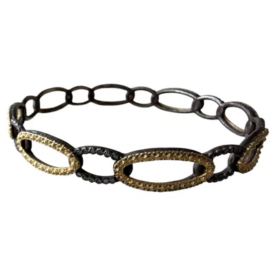 Pre-owned Armenta 18kt Yellow Gold And Oxidized Silver Diamond Bangle Bracelet