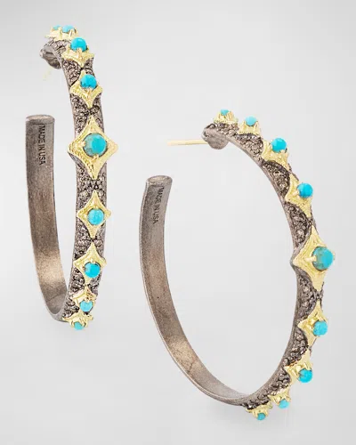 Armenta Alternating Turquoise Crivelli Hoop Earrings