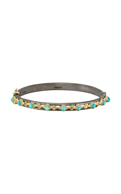 Armenta Crivelli 18k Yellow Gold And Sterling Silver Turquoise Hinged Bracelet