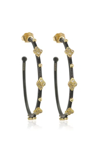 ARMENTA CRIVELLI 18K YELLOW GOLD STERLING SILVER DIAMOND HOOP EARRINGS