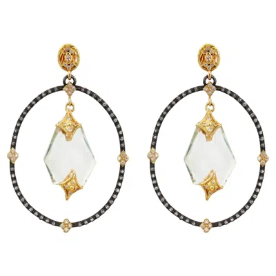 Pre-owned Armenta Crivelli Diamond Oval Drop Earrings 18k Yellow Gold & Silver
