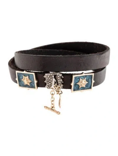 Pre-owned Armenta Diamond & Enamel Leather Wrap Bracelet In Blue/brown