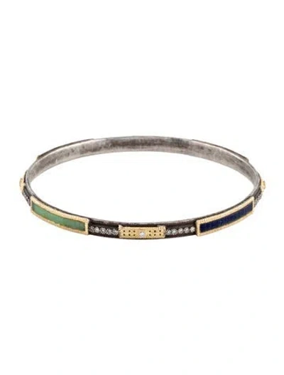 Pre-owned Armenta Diamond & Glass Old World Bangle, 7.5" In Blue/green