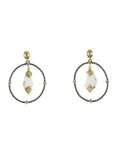 Pre-owned Armenta Diamond And Prasiolite Oval Drop Earrings In Multicolor