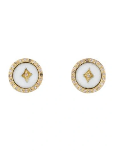 Pre-owned Armenta Diamond Enamel Crivelli Stud Earrings In White