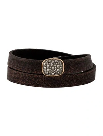 Pre-owned Armenta Diamond Leather Medallion Double Wrap Bracelet In Brown