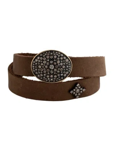 Pre-owned Armenta Diamond Pavé Medallion Double Wrap Bracelet In Brown