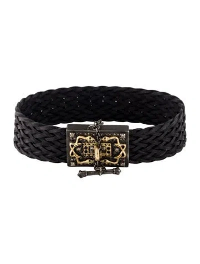 Pre-owned Armenta Diamond, Sapphire & Leather Romero Bracelet In Black