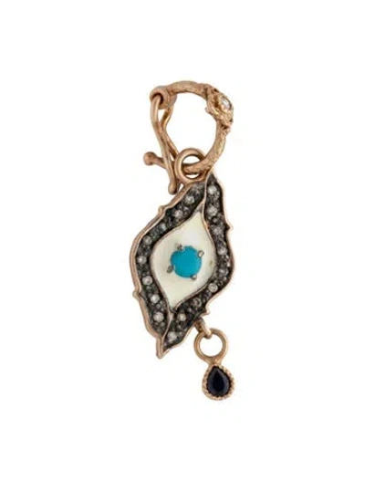 Pre-owned Armenta Diamond, Sapphire, & Turquoise Evil Eye Teardrop Enhancer Pendant, 1.25" In White