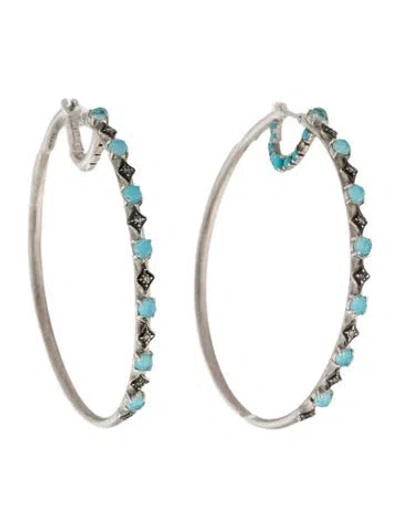 Pre-owned Armenta Diamond, Turquoise And Quartz Doublet Crivelli Hoop Earrings In Multi