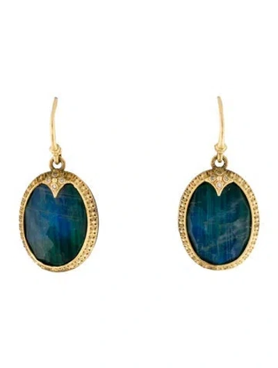 Pre-owned Armenta Labradorite Moonstone & Malachite Doublet Drop Earrings In Multi