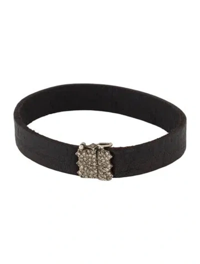 Pre-owned Armenta Leather & Diamond New World Bracelet, 6.5" In Black
