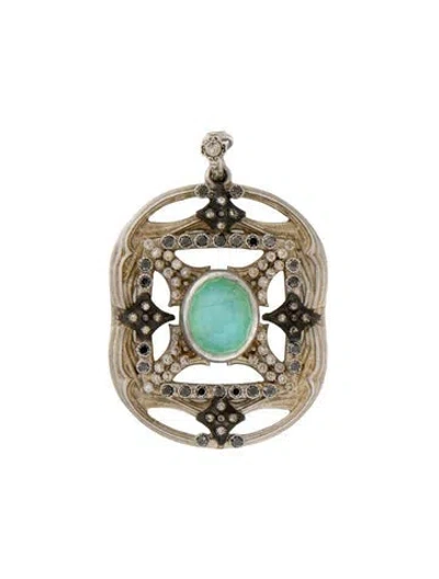 Pre-owned Armenta Moonstone Labradorite & Diamond Pendant, 2" In Multicolor