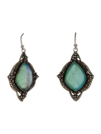 Pre-owned Armenta Moonstone Labradorite & Dyed Chalcedony Doublet & Diamond Drop Earrings In Multi