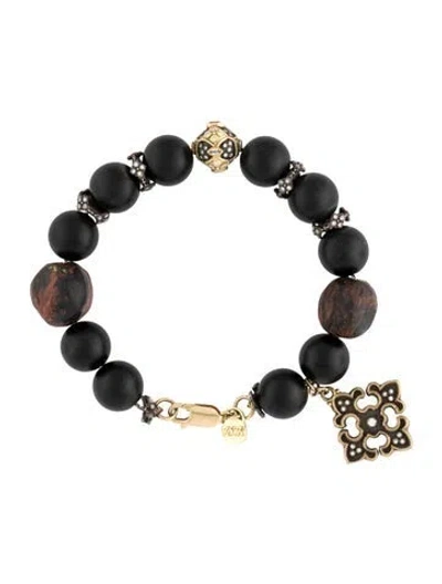 Pre-owned Armenta Onyx, Resin & Diamond Charm Bead Bracelet, 7" In Multicolor