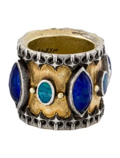Pre-owned Armenta Opal, Quartz & Lapis Lazuli Doublet Scalloped Wide Band In Multi