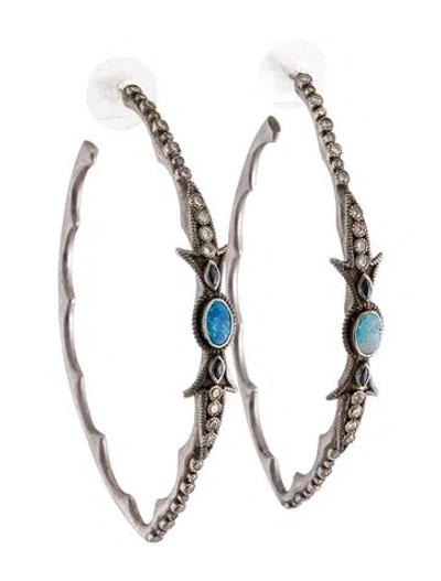 Pre-owned Armenta Opal, Sapphire & Diamond Hoop Earrings In Multi