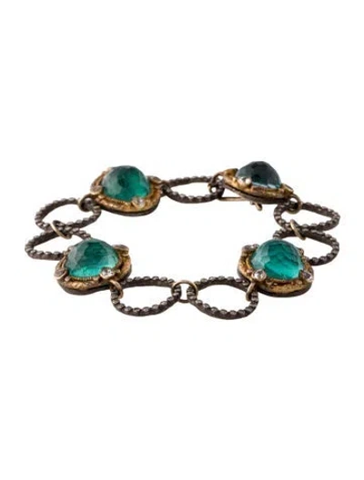 Pre-owned Armenta Quartz, & Malachite Doublet, Sapphire, & Diamond Link Bracelet, 6.75" In Multi