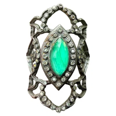Pre-owned Armenta Sterling Silver Fashion Diamond Ring By  With Faceted Quartz/malachite In Multiple