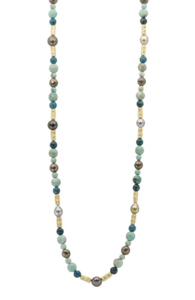 Armenta Tahitian Pearl & Turquoise Beaded Necklace In Yellow Gold
