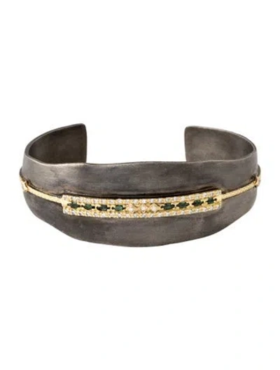 Pre-owned Armenta Tourmaline & Diamond Old World Cuff Bracelet, 6.25" In Multicolor