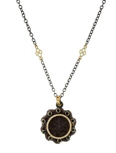 Pre-owned Armenta Tourmaline & Diamond Old World Spiral Coin Locket Pendant Necklace, 18" In Multi