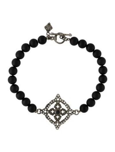 Pre-owned Armenta Tourmaline, Onyx & Diamond Beaded Bracelet, 8" In Multicolor
