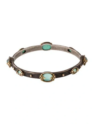 Pre-owned Armenta Turquoise And Quartz Doublet & Diamond Bangle, 8" In Multicolor