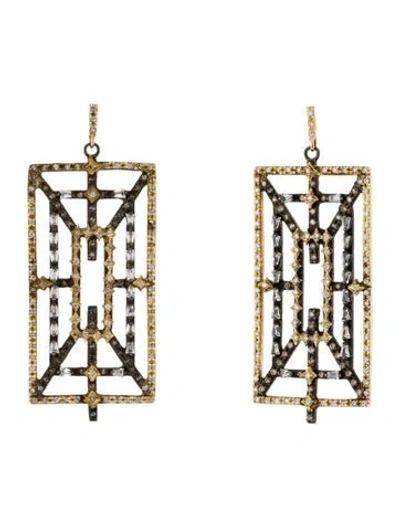 Pre-owned Armenta Two-tone Diamond & Sapphire Old World Rectangular Drop Earrings In Multi