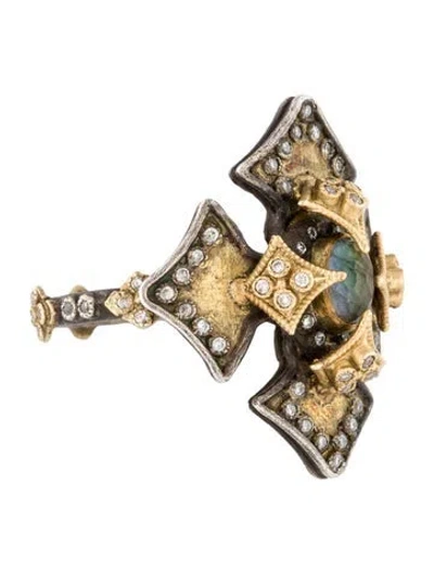 Pre-owned Armenta Two-tone Labradorite & Diamond Cross Cocktail Ring In Multi