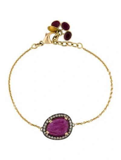 Pre-owned Armenta Two-tone Ruby & Diamond Halo Charm Bracelet, 6.5" In Multi