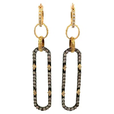 Pre-owned Armenta Vintage  Designer Rbc Diamond Silver And Gold Drop Earrings On Hoops In Multi