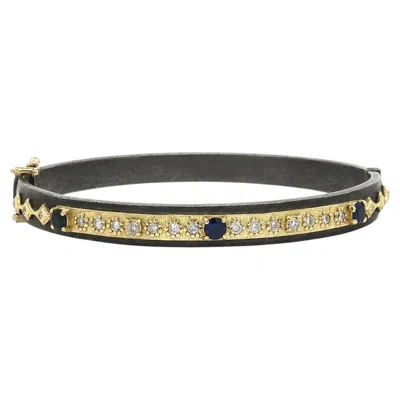 Pre-owned Armenta Vintage Silver & 18k Gold Diamond W/ Sapphire Crivelli Bangle Bracelet In Blue