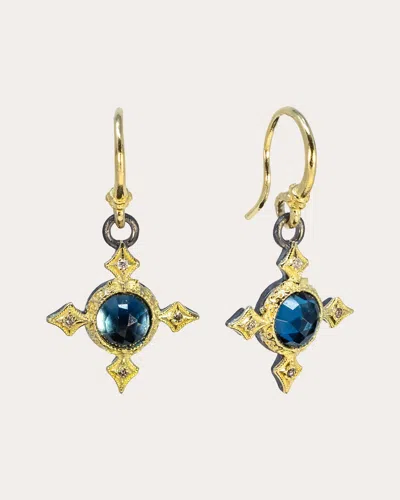 Armenta Women's London Blue Topaz Crivelli Cross Drop Earrings
