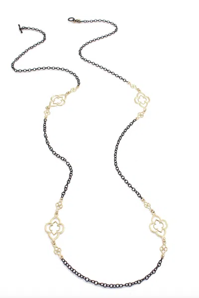 Armenta Women's Old World Heraldry Scroll Station Cable Chain Necklace In Yellow Gold And Black