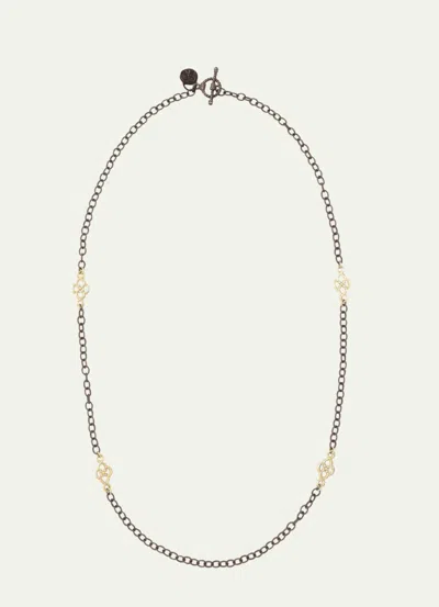 ARMENTA WOMEN'S OLD WORLD SCROLL CABLE CHAIN NECKLACE IN YELLOW GOLD AND BLACK