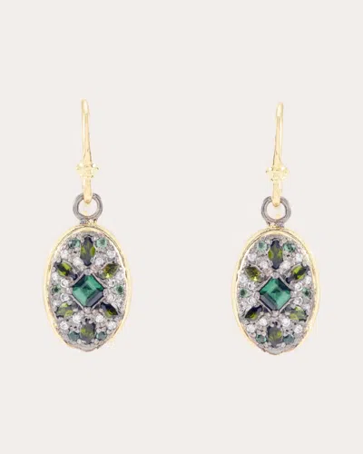 Armenta Women's Shield Sterling Silver 18k Gold Tourmaline And Diamond Earrings In Green