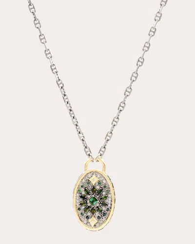 Armenta Women's Shield Sterling Silver 18k Gold Tourmaline And Diamond Pendant Necklace In Green