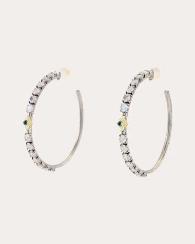 Armenta Women's Sterling Silver 18k Gold Moonstone And Spinel Hoop Earrings In Multi