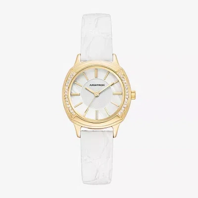 Armitron Womens White Leather Strap Watch 75-5977mpgpwt