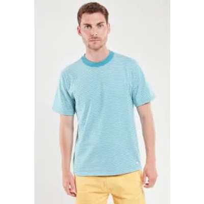 Armor-lux 59643 Heritage Striped T Shirt In Pagoda Blue/milk