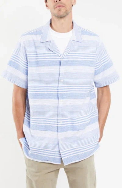 Armor-lux Comfort Linen Camp Shirt In Raye Bleu